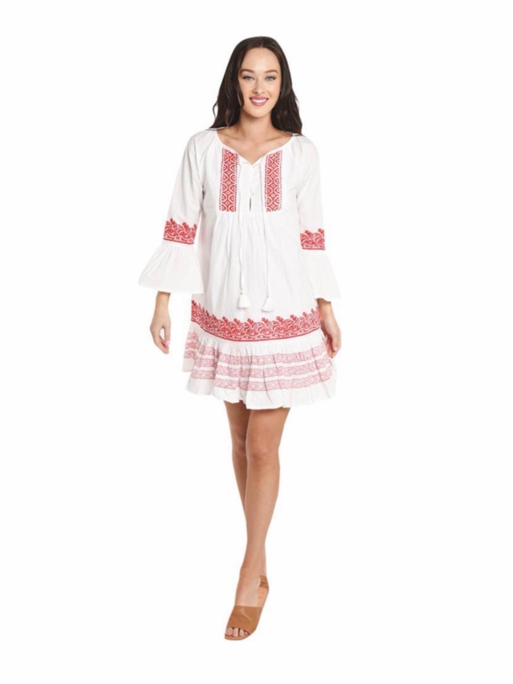 Roller Rabbit White Dress with Red Embroidery